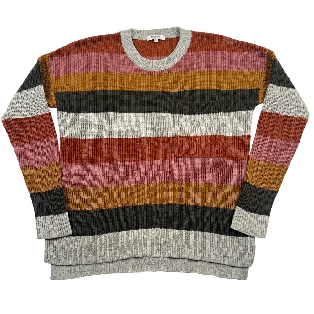 Madewell Thompson Sweater Size Small Multicolor Striped Knit Pocket Pullover